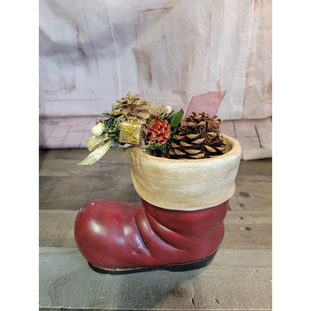 Wooden stocking boot pine cone‎ present wreath xmas decor